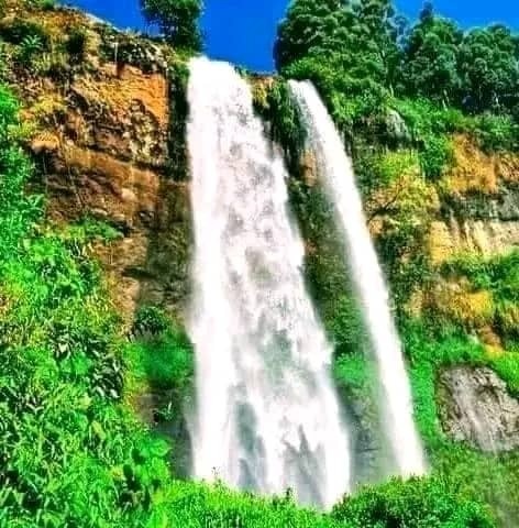 water flowing down from a waterfall