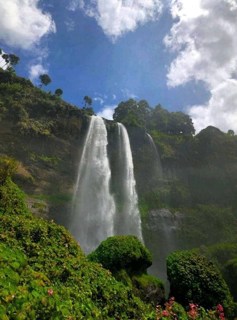 water flowing from a waterfall